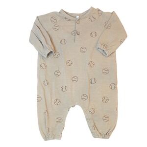 Rylee + Cru Boy's Henley Bubble Jumpsuit II Baseball Brown Bodysuit 3-6 Months